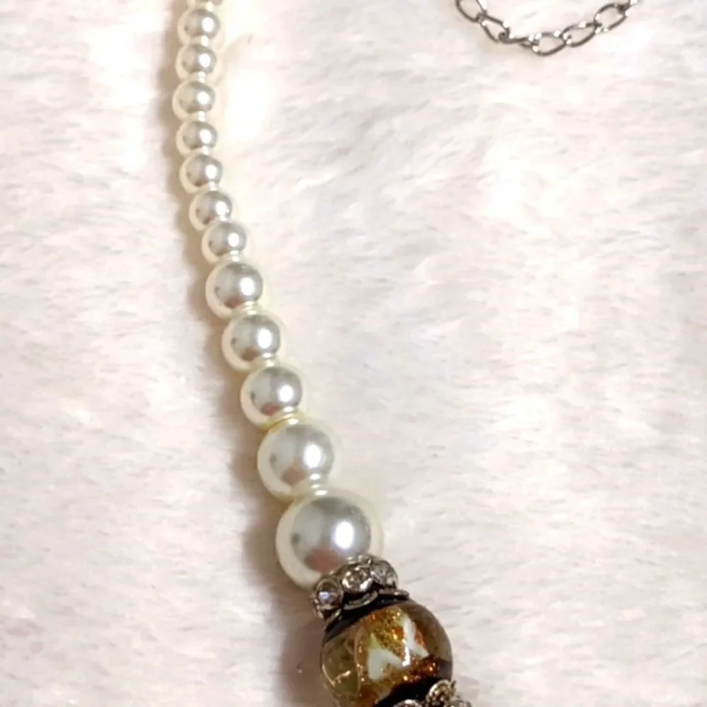 Vintage 90's Faux Pearl/Glass Beads & Rondal Rhinestone Bead Necklace